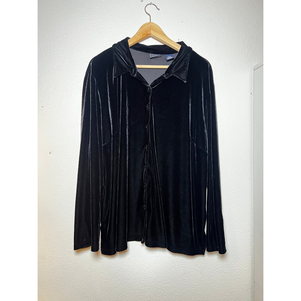 Laura Scott Black Velvet Button Down Shirt Long Sleeve Blouse Plus Size 16/18W